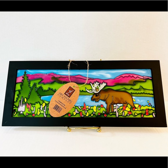 Art Studio Company Framed Glass Moose by The Lake - Picture 3 of 9